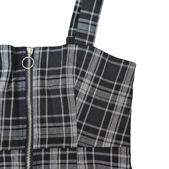 Forever 21 Plaid Jumper Dress Black White Size Small‎ zip front Overall - Picture 7 of 8